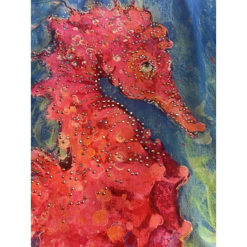 LEOMA LOVEGROVE Seahorse Art Tunic Top Size S Tropical Beachy Bling Art To Wear - Picture 4 of 7